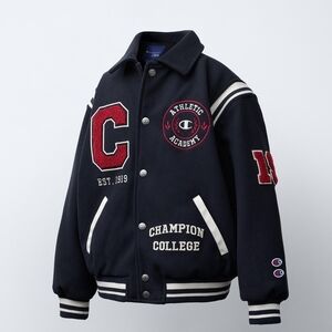 Zara Kids Navy Varsity Jacket with Red and White Accents